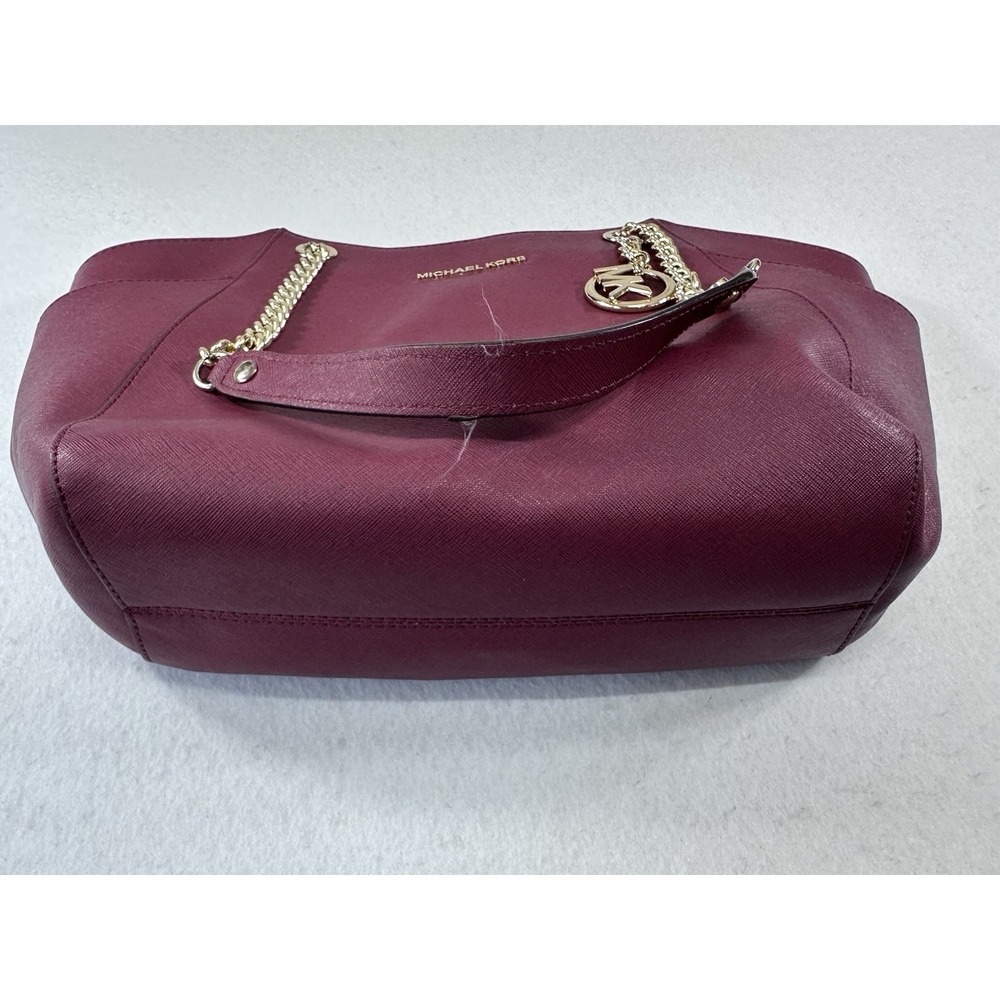 Michael Kors Burgundy Saffiano Leather Chain Tote Bag - Gold Hardware - Picture 4 of 12